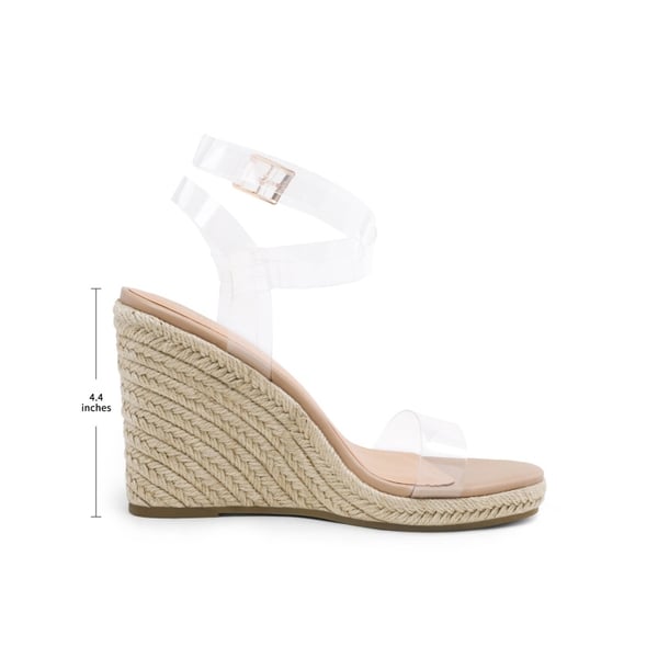 Open Toe Espadrille Platform Wedge Sandals - CLEAR NUDE PU - 1